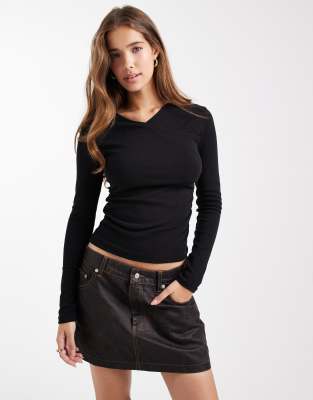 Mango Teen sculpt top in black