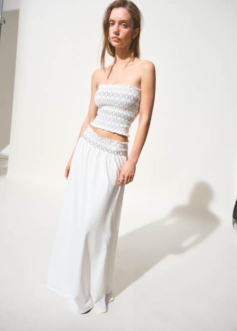 Mango Teen shirred embroidered strappy cami & skirt co-ord in natural - view 1