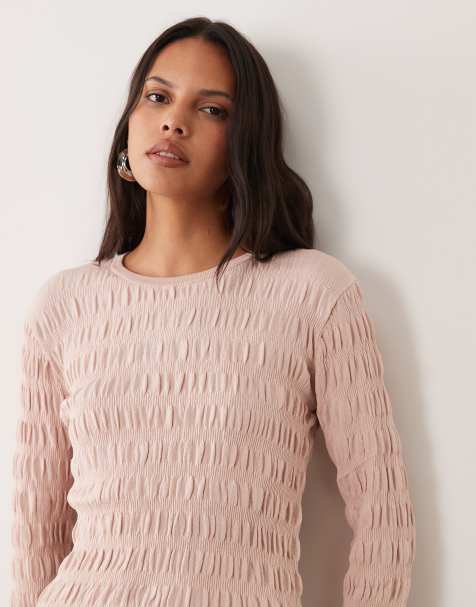 Mango Teen shirred flared sleeve top in pastel pink