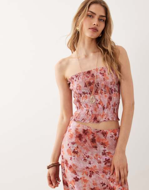 Mango Teen shirred off shoulder top in pink floral - part of a set - view 1