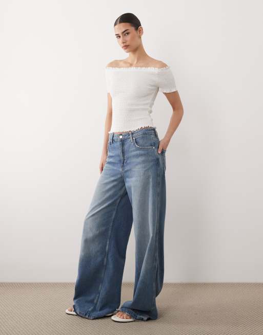 Mango Teen shirred off shoulder top in white, 2 of 4