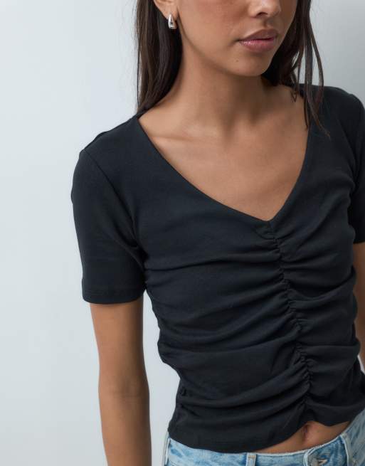 Mango Teen short sleeve ruched t-shirt in black, 2 of 4