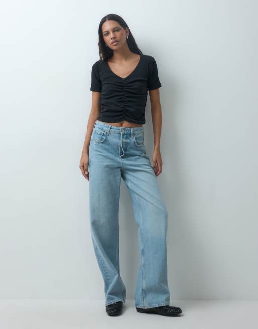 Mango Teen short sleeve ruched t-shirt in black, 3 of 4