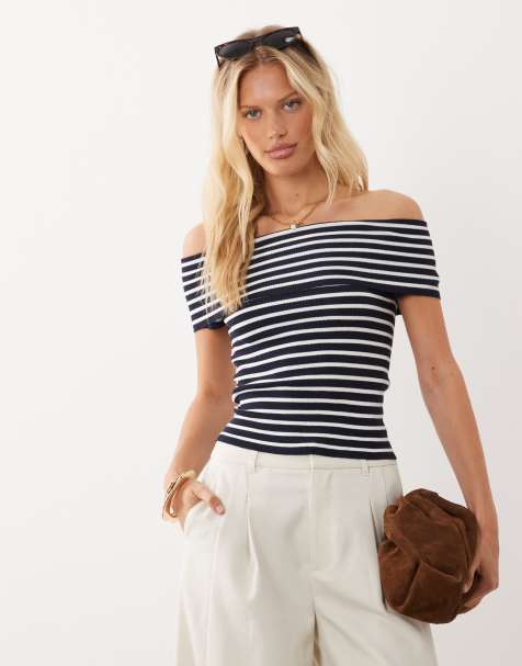 Mango Teen short sleeve top in navy stripes - view 1