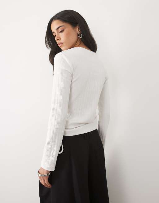 Mango Teen side tie long sleeve top in white, 4 of 4