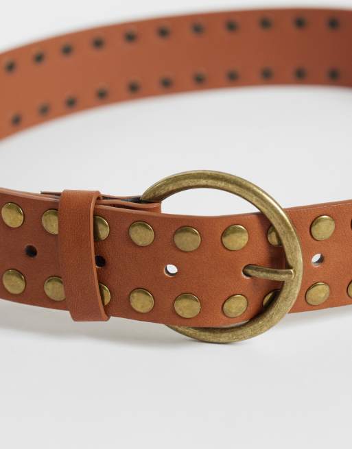 Mango Teen skärp med nitar i brunt, 2 av 3