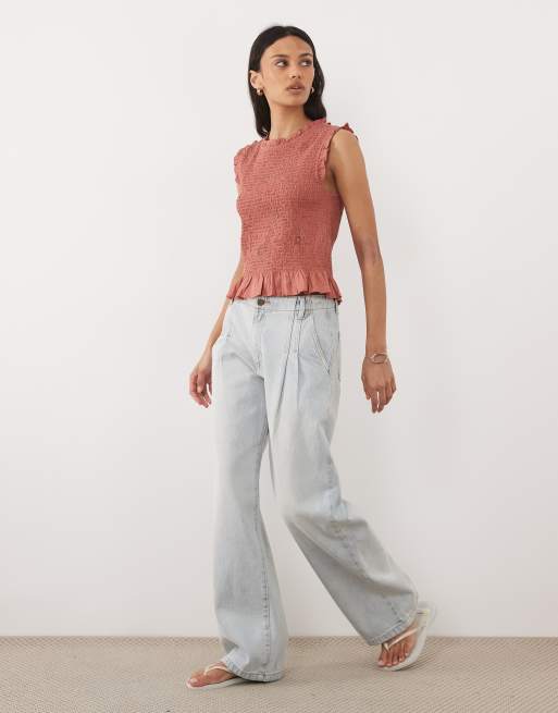Mango Teen sleeveless shirred top with embroidery in peach, 2 of 4