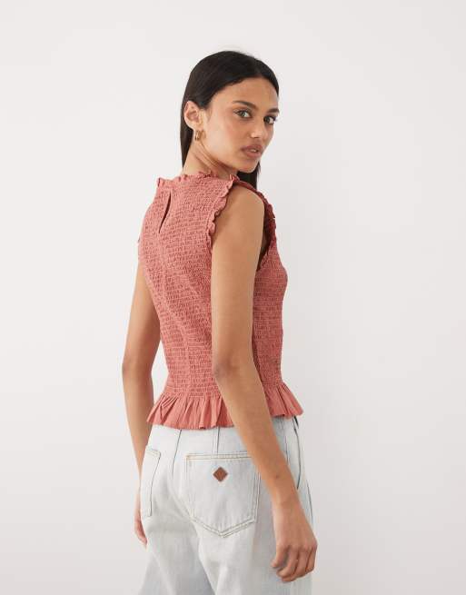 Mango Teen sleeveless shirred top with embroidery in peach, 4 of 4