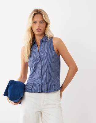 Mango Teen Sleeveless Shirt In Blue