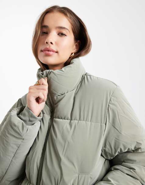 Mango Teen soft touch puffer jacket in sage  - view 1