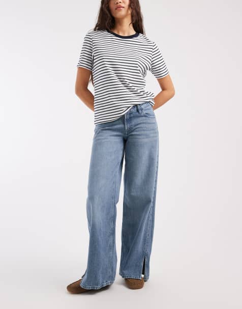 Mango Teen split hem straight jean in light blue - view 1