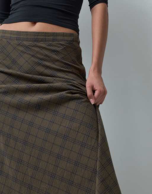 Mango Teen spódnica midi trapezowa w zieloną kratę, 3 z 5