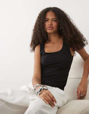 Mango Teen sqaure neck vest in black