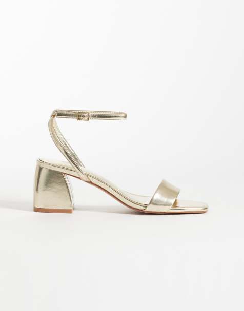 Mango Teen square toe heeled sandals in gold - view 1