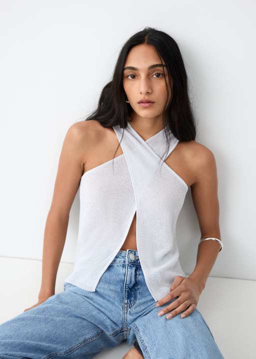 Mango – Teen – Srebrny dzianinowy top z krzyżykiem, 3 z 4