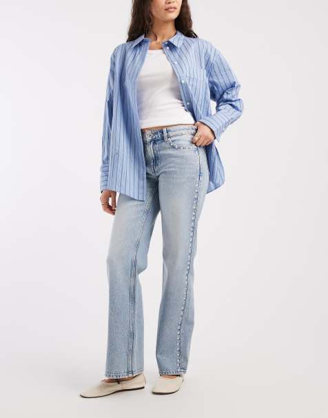 Mango Teen straight jean with stud detail in light blue