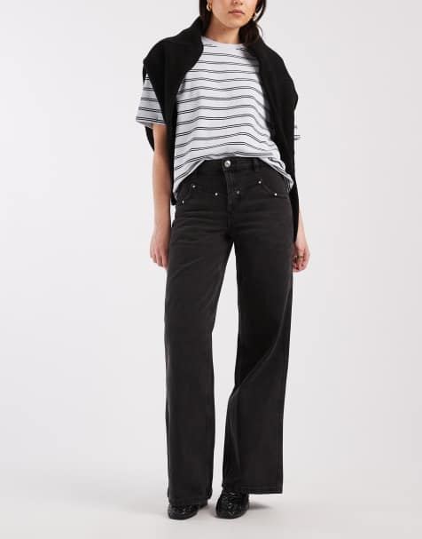 Mango Teen straight jean with studded detail in black wash - view 1