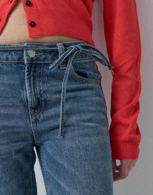 Mango Teen Straight Jeans mit Bindeband in Hellblau, 5 von 5