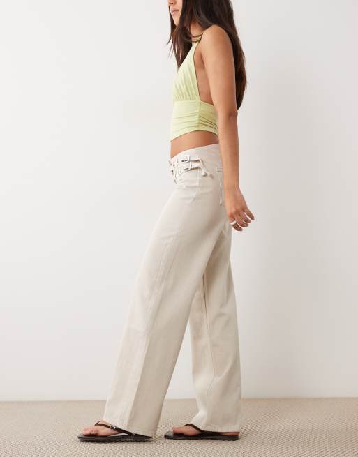 Mango Teen Straight-Jeans mit Schnallen in Sand, 2 von 5
