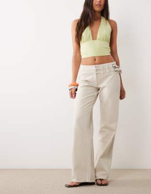 Mango Teen Straight Jeans With Buckles In Neutral