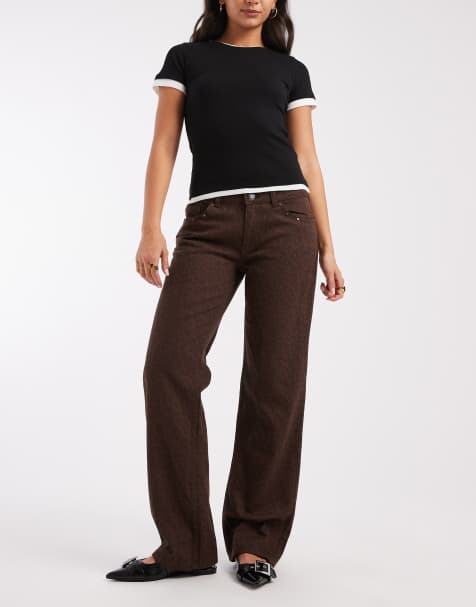 Mango Teen straight leg jean in brown faded animal print 