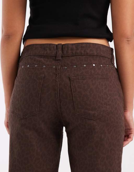 Mango Teen straight leg jean in brown faded animal print , 5 of 5