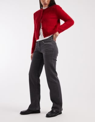 Mango Teen Straight Leg Jeans With Stud Pocket Detail In Black