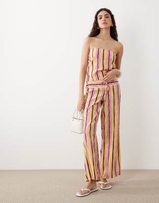 Mango Teen straight trouser with tie waist co-ord in yellow stripe