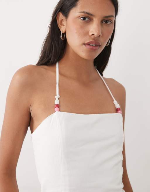 Mango Teen strappy beaded cami top in white, 3 of 4