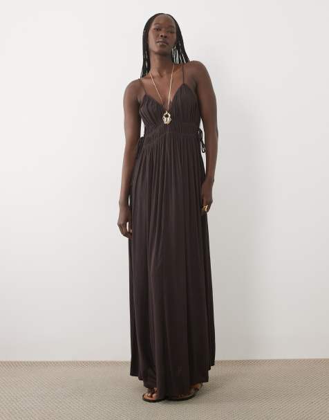Mango Teen strappy maxi dress in aubergine - view 1
