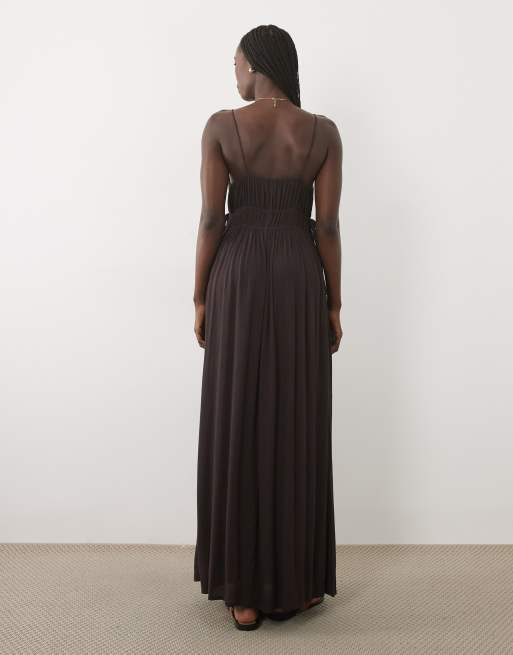 Mango Teen strappy maxi dress in aubergine, 2 of 4