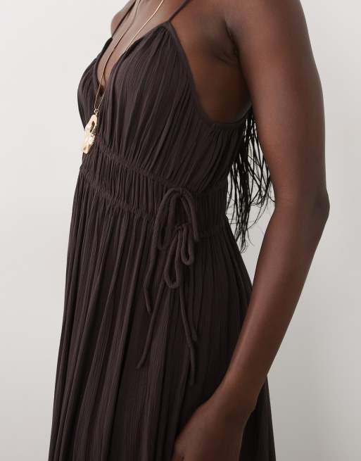 Mango Teen strappy maxi dress in aubergine, 3 of 4