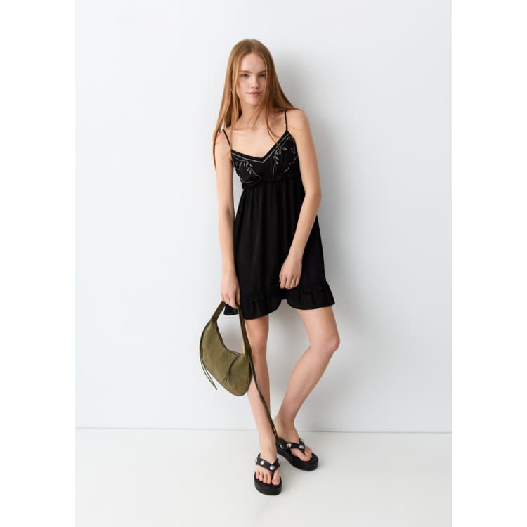 MANGO Teen - Short dress with bead detail Black - XS - Teen Girl