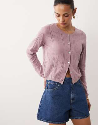 Mango - Teen - Strickjacke aus Pointelle in Blassrosa