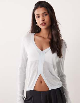 Mango - Teen - Strickoberteil in Blassgrün mit Zierausschnitten