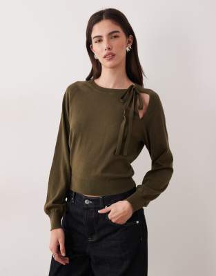 Mango Teen - Strickoberteil in Khaki mit Bindedetail-Grün