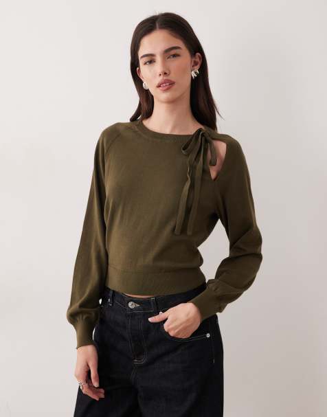 Mango Teen – Strickoberteil in Khaki mit Bindedetail - view 1