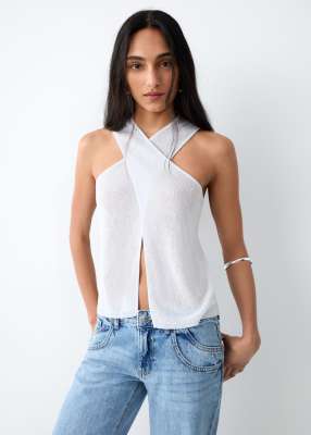 Mango - Teen - Strickoberteil in Silber mit überkreuztem Design