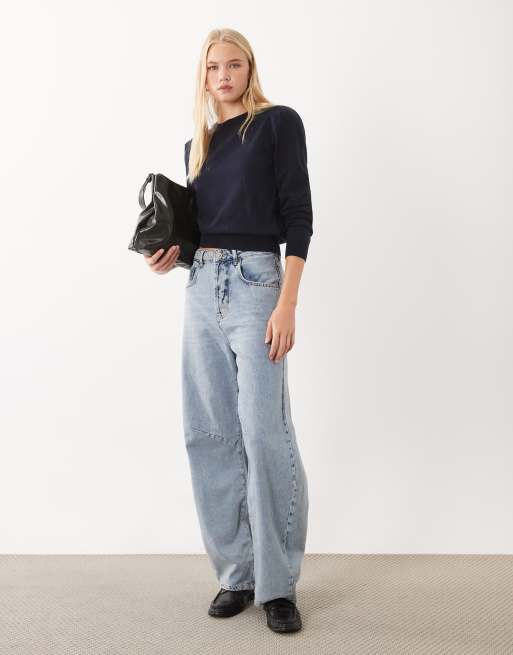 Mango Teen striktrøje med pufærmer i navy, 3 af 4
