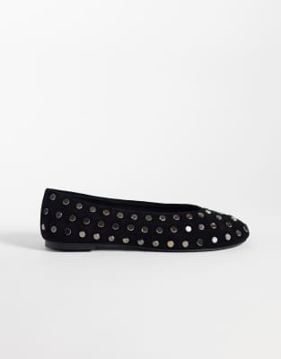 Mango Teen Studded Ballet Flat In Black
