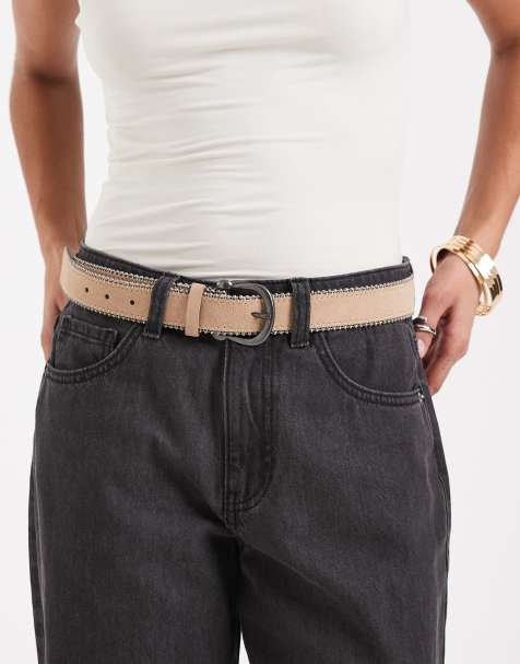 Mango Teen studded belt with detailing in tan - view 1