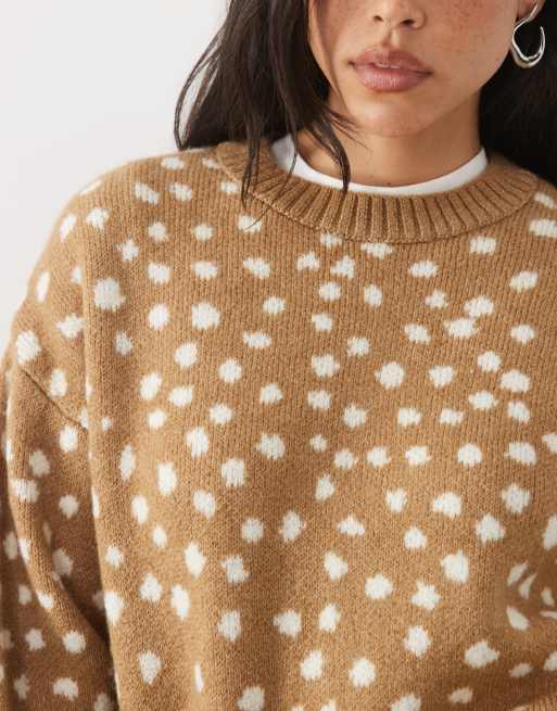 Mango Teen sweater in tan deer print, 3 of 4