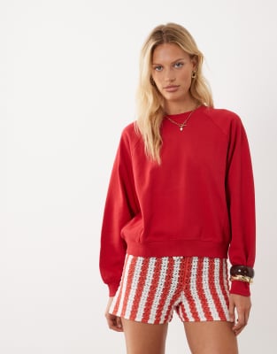 Mango Teen Sweatshirt With Puff Sleeves In Red