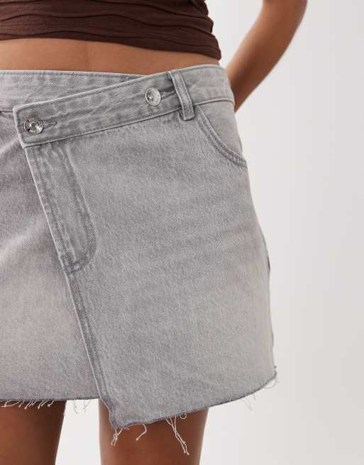 Mango Teen – Szara, asymetryczna spódnica jeansowa mini, 3 z 5