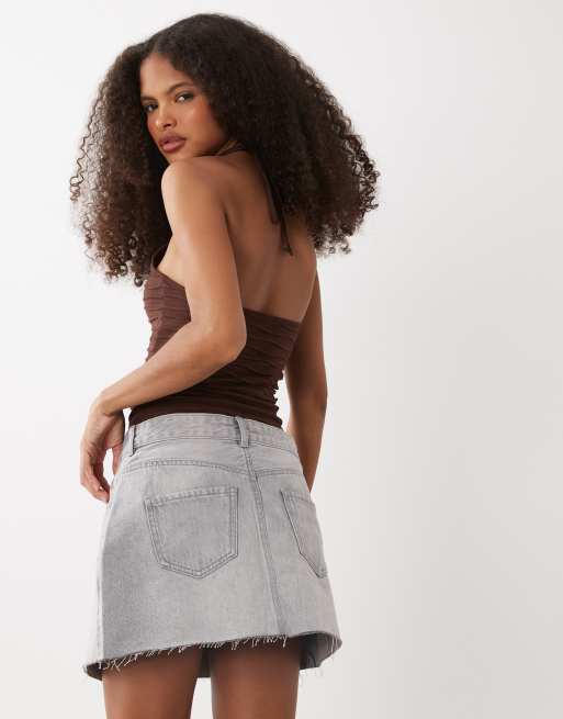 Mango Teen – Szara, asymetryczna spódnica jeansowa mini, 4 z 5