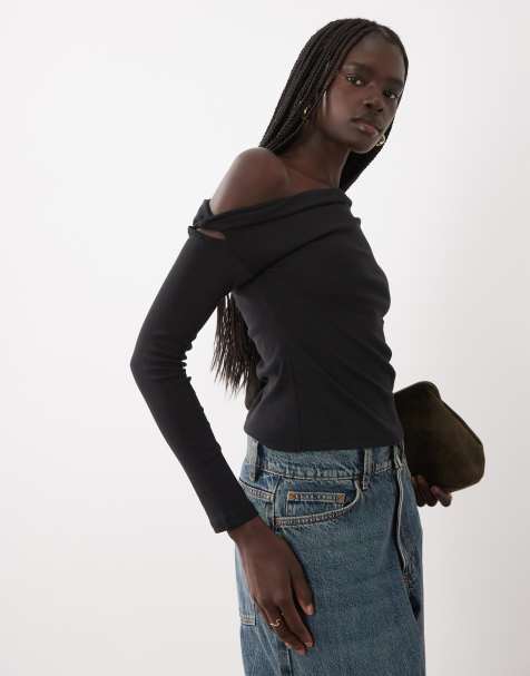 Mango Teen t-shirt asymétrique à manches longues noir - view 1