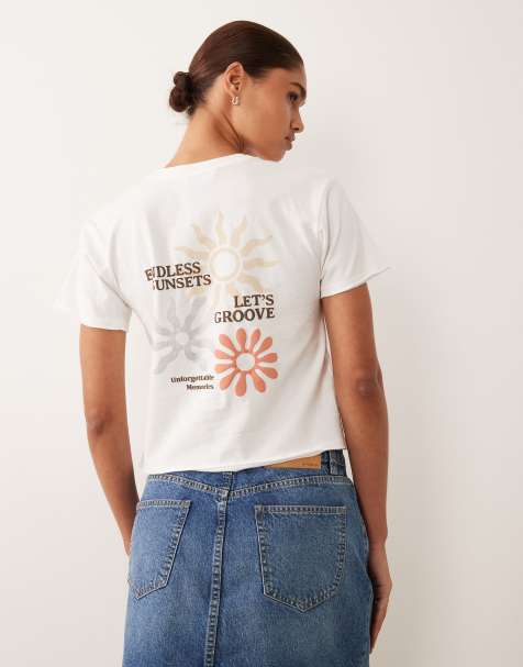Mango - Teen - T-shirt effet rétréci à imprimé graphique - Blanc - view 1