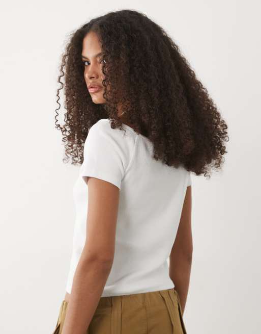 Mango – Teen – T-Shirt in Weiß mit hohem Baumwollanteil und U-Ausschnitt, 4 von 4