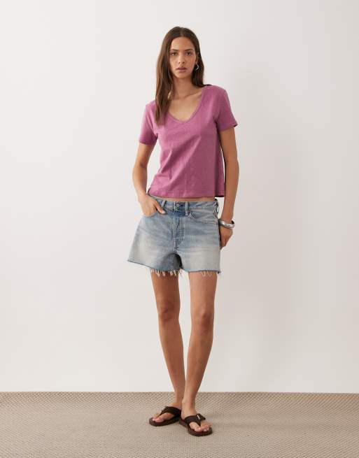 Mango Teen T-shirt med v-hals og blondedetalje i pink, 2 af 4