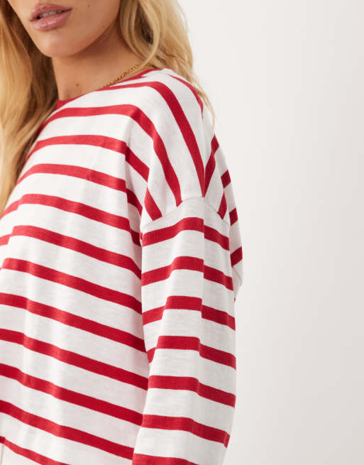 Mango Teen T-shirt met lange mouwen in rode streep, 2 van 4